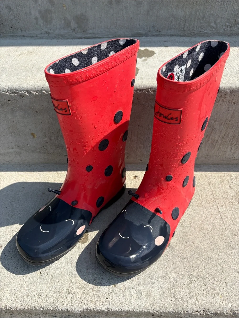 Joules Red & Black Ladybug Kids Rain Boots